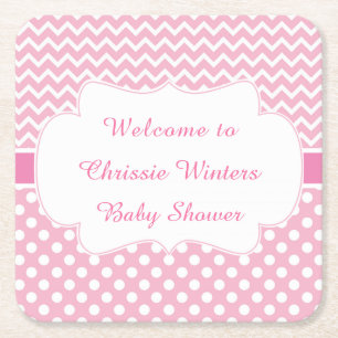 Roze Chevron & Witte Polka Dots Baby shower Party Kartonnen Onderzetters