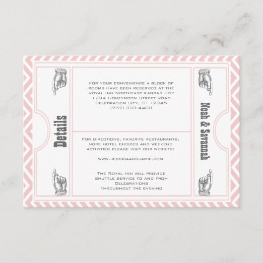 Roze Chevron Zig Zag Modern Ticket Wedding Informatiekaartje (Voorkant)