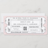Roze Chevron Zig Zag  Modern Ticket Wedding Kaart (Voorkant)