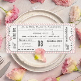 Roze Chevron Zig Zag  Modern Ticket Wedding Kaart