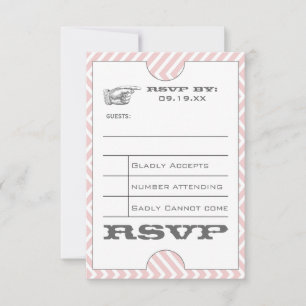 Roze Chevron Zig Zag  Modern Ticket Wedding RSVP Kaartje