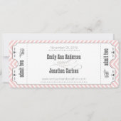 Roze Chevron Zig Zag Old Hollywood Ticket Wedding Kaart (Achterkant)