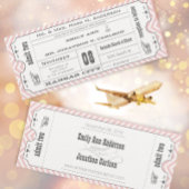 Roze Chevron Zig Zag Old Hollywood Ticket Wedding Kaart