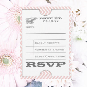 Roze Chevron Zig Zag Vintage Moderne Ticket Bruilo Kaart