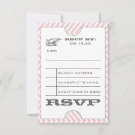 Roze Chevron Zig Zag Vintage Moderne Ticket Trouw RSVP Kaartje