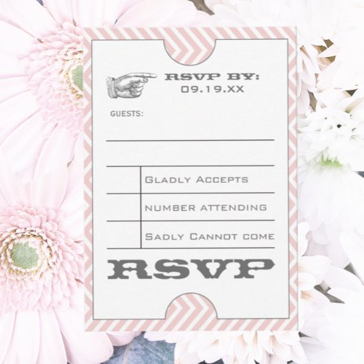 Roze Chevron Zig Zag Vintage Moderne Ticket Trouwf Kaart