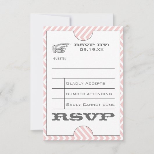 Roze Chevron Zig Zag Vintage Moderne Ticket Trouwf RSVP Kaartje (Voorkant)