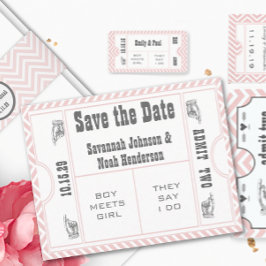 Roze Chevron Zig Zag Vintage Moderne Trouwkaart Hu Save The Date