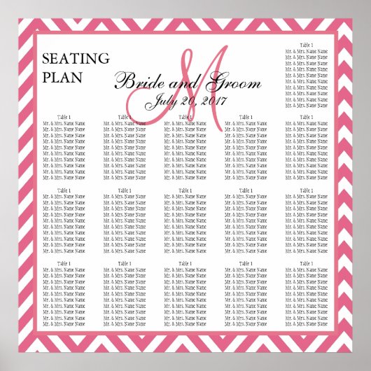 Roze Chevron Zig Zag Wedding Seating Chart Poster (Voorkant)