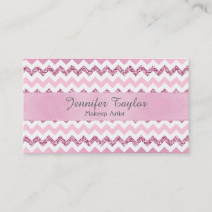 Roze Chevron Zigzag Glitter Visitekaartjes