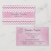 Roze Chevron Zigzag Glitter Visitekaartjes (Voorkant / Achterkant)