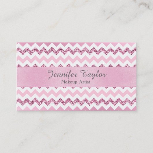 Roze Chevron Zigzag Glitter Visitekaartjes (Voorkant)