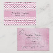 Roze Chevron Zigzag Glitter Visitekaartjes (Voorkant / Achterkant)