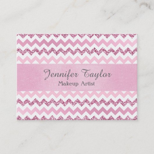 Roze Chevron Zigzag Glitter Visitekaartjes (Voorkant)