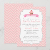 Roze Chevron, zoete cupcake, Baby shower Kaart (Voorkant / Achterkant)