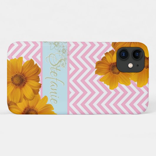 Roze Chevrons & Daisies Case-Mate iPhone Case (Achterkant (horizontaal))