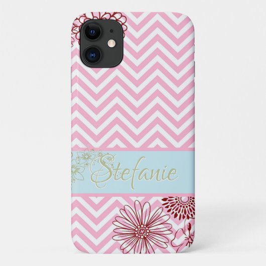 Roze Chevrons & Flowers Case-Mate iPhone Case (Achterkant)
