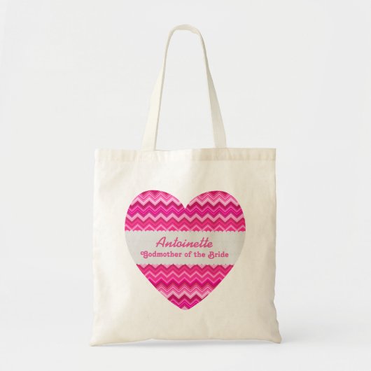 Roze Chevrons Godmoeder van de Bride Naam van de D Tote Bag (Voorkant)