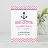 Roze Chevrons Nautical Girl Baby shower Kaart (Staand voorkant)