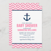 Roze Chevrons Nautical Girl Baby shower Kaart (Voorkant / Achterkant)