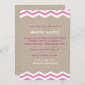 Roze Chevrons op Burlap Bat Mitzvah Uitnodiging (Voorkant / Achterkant)