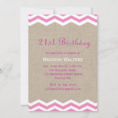 Roze Chevrons op Burlap Birthday Uitnodiging (Voorkant)