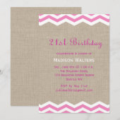Roze Chevrons op Burlap Birthday Uitnodiging (Voorkant / Achterkant)