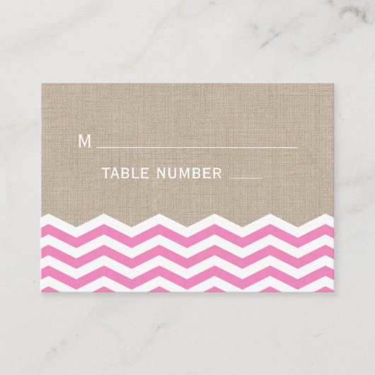 Roze Chevrons op Burlap Place Card Plaatskaartje (Voorkant)