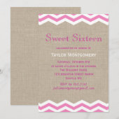 Roze Chevrons op Burlap Sweet Sixteen Uitnodiging (Voorkant / Achterkant)