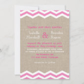 Roze Chevrons op Burlap Wedding Invitation Kaart (Voorkant)
