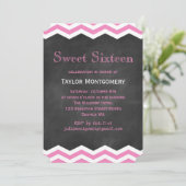 Roze Chevrons op het karton Sweet Sixteen Invite Kaart (Staand voorkant)