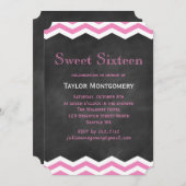 Roze Chevrons op het karton Sweet Sixteen Invite Kaart (Voorkant / Achterkant)