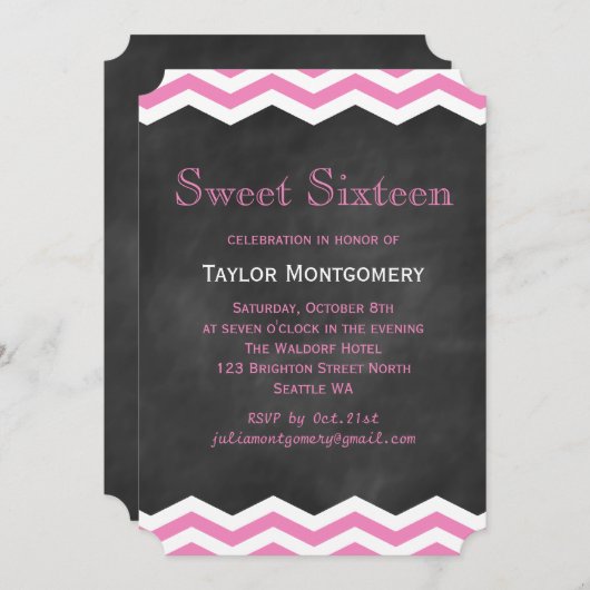 Roze Chevrons op het karton Sweet Sixteen Invite Kaart (Voorkant / Achterkant)