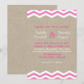 Roze chevrons op jute bruiloft uitnodiging (Voorkant / Achterkant)