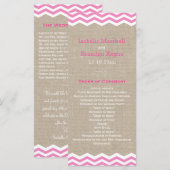 Roze Chevrons op Jute Huwelijksprogramma Programmakaart (Voorkant / Achterkant)