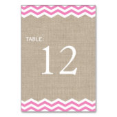 Roze chevrons op jute tafelnummer (Voorkant)