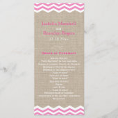Roze Chevrons over het Burlap Wedding Programme Programmakaart (Voorkant)