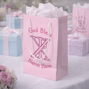 Roze Chi Ro Christelijk Kruis op Roze Persoonlijk Klein Cadeauzakje