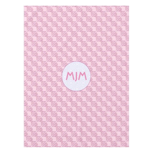 Roze Chi Ro Cross betegeld met Initialen Tafelkleed (Voorkant)