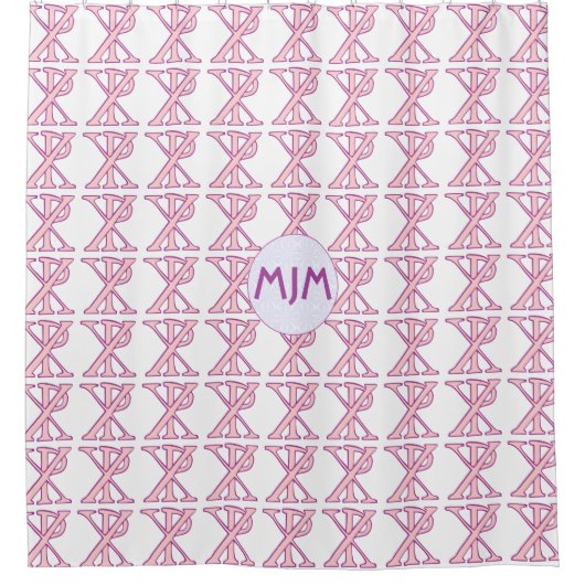 Roze Chi Ro Kruis Tegel Monogram  Douchegordijn (Voorkant)