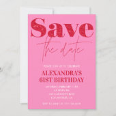 Roze chic 61e verjaardagsuitnodigingen Save the da Kaart (Voorkant)