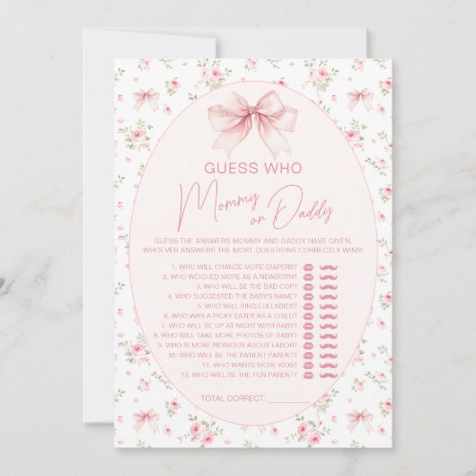 Roze Chic Bloemen Mama of Daddy Baby shower Spel Kaart (Voorkant)