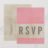 Roze Chic Chevron RSVP Briefkaart (Voorkant / Achterkant)