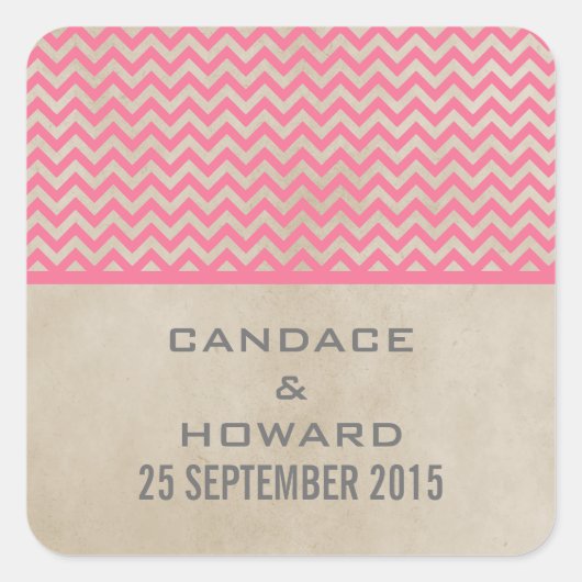Roze Chic Chevron Wedding Stickers (Voorkant)