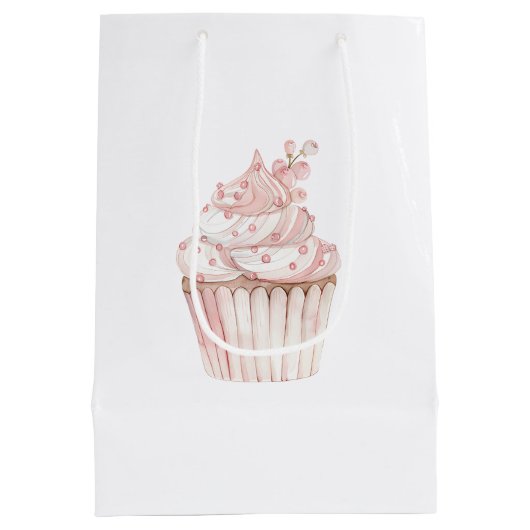 Roze Chic Cupcake Verjaardag Medium Cadeauzakje (Achterkant)