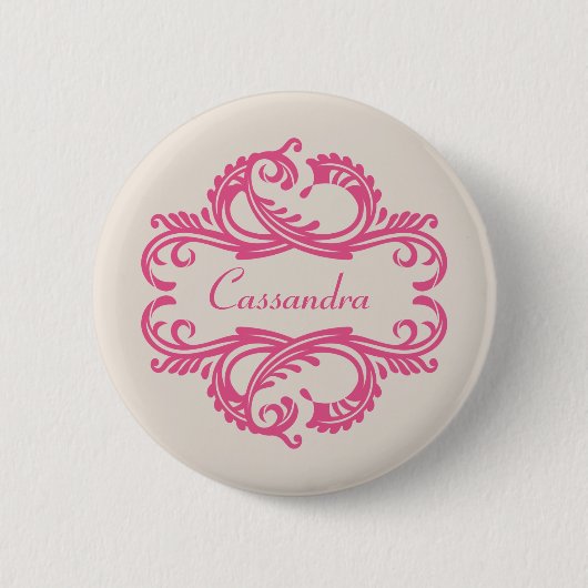 Roze Chic Damask Button (Voorkant)