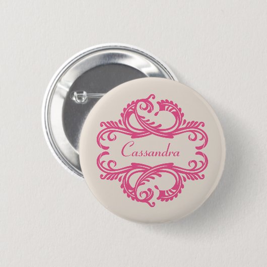 Roze Chic Damask Button (Voorkant /achterkant)