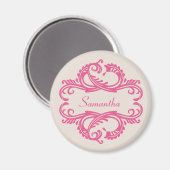 Roze Chic Damask Magnet (Voorkant / Achterkant)