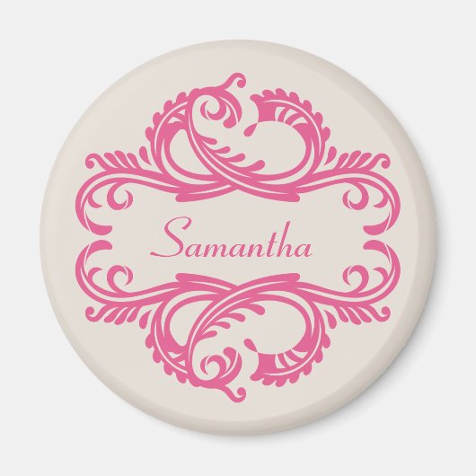 Roze Chic Damask Magnet (Voorkant)