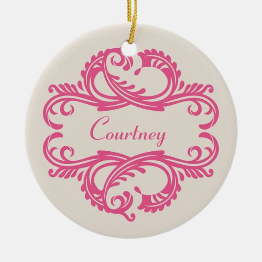 Roze Chic Damask Ornament (Voorkant)